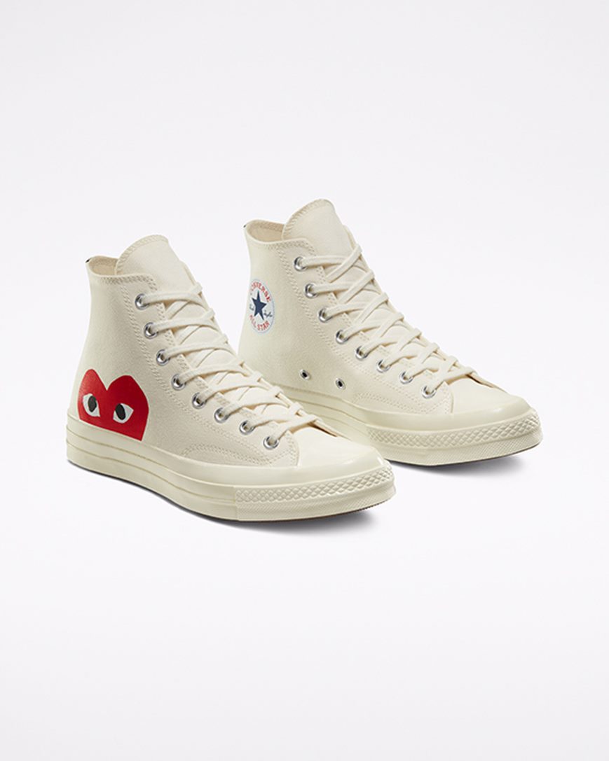 Dámské Boty Vysoké Converse x Comme des Garçons PLAY Chuck 70 Bílé Červené | CZ WBAP41